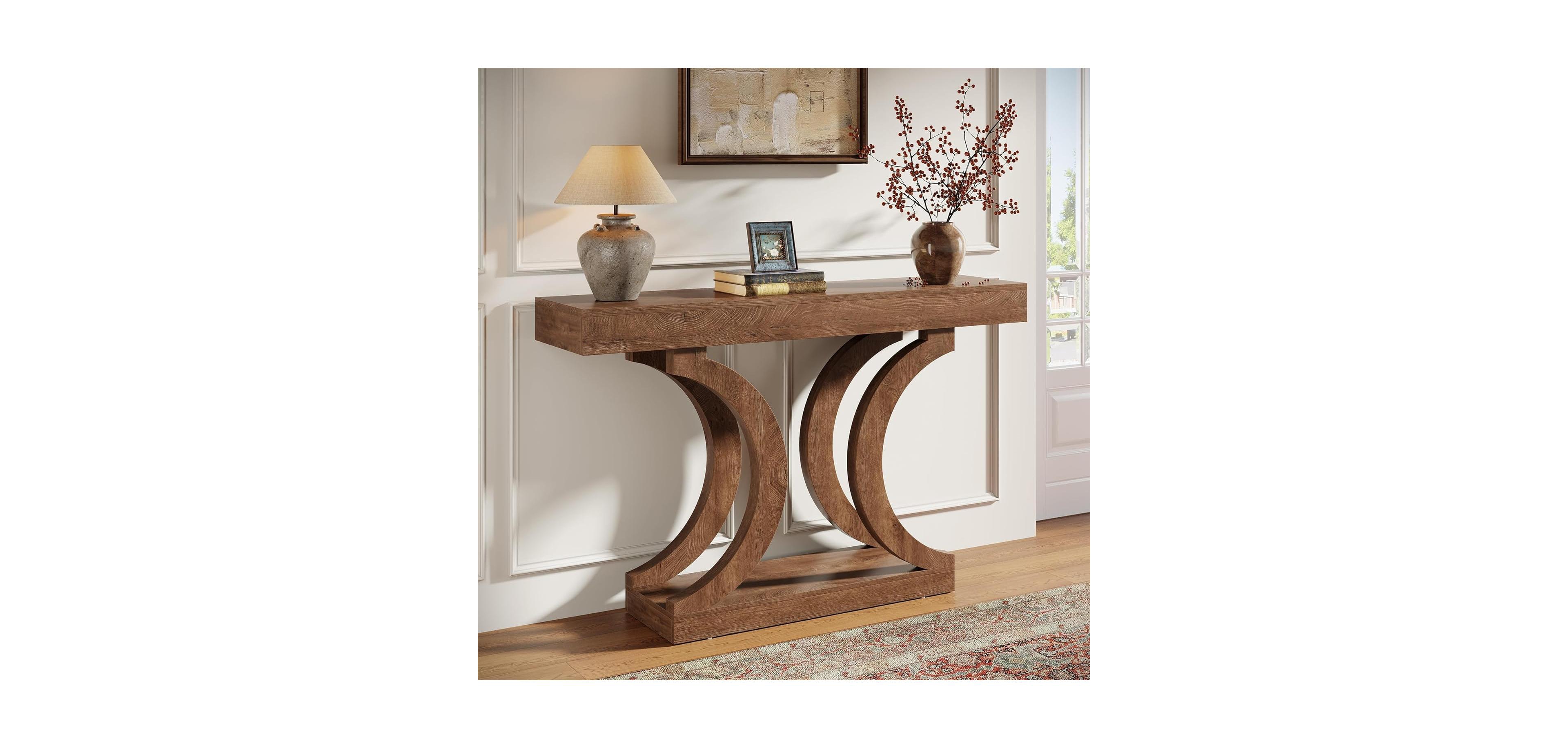 Tribesigns 43.31-Inch Farmhouse Console Table for Entryway, Unique Narrow Sofa Table Behind The Couch with Curved Legs