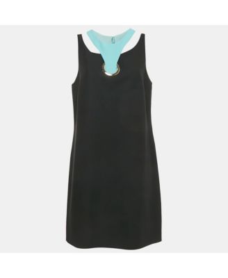 Women's Black Silk Cut Out Neck Paneled Mini Dress