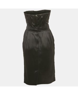 Women's Black Satin Strapless Short Dress