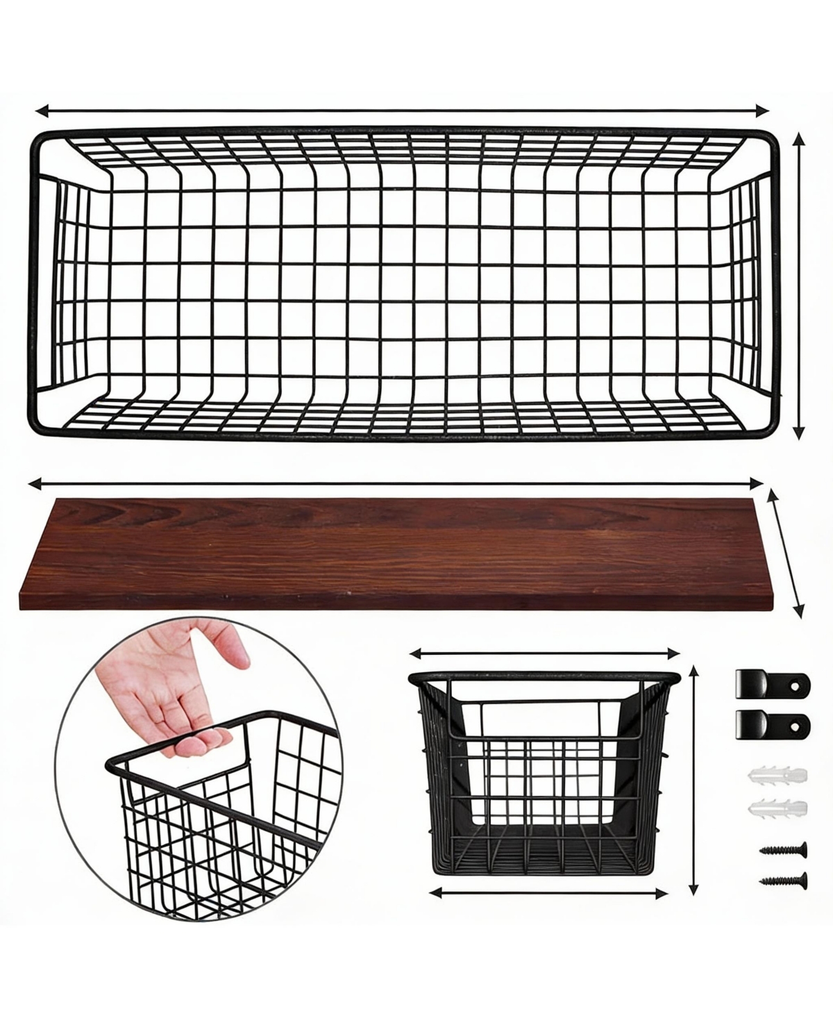 Yigii 4-Pack Metal Wire Wall Basket with Handles for Kitchen, Bathroom, Entryway