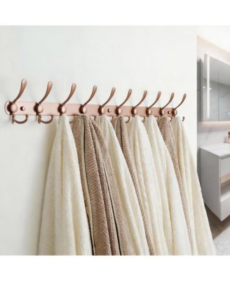 Heavy Duty 38" Long 10-Tri Hooks Coat Rack, Anti-Tear & Anti-Slide