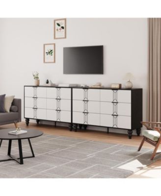 Modern Wooden 6 Drawer Dresser with Vintage Pattern Design, Chest Dresser with Deep Drawers for Bedroom, Living Room and Entryway