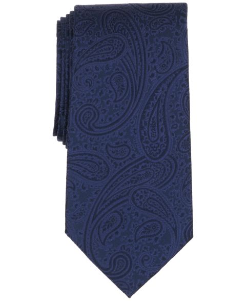 Мужской классический атласный галстук Brooks Brothers с пейсли, цвет: Тёмно-синий