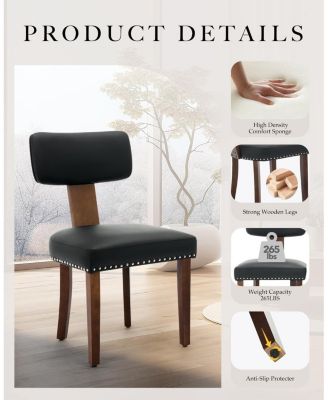 Set of 2 Leather Upholstered Dining Chairs, Curved Backrest Seating for Kitchen & Dining Room