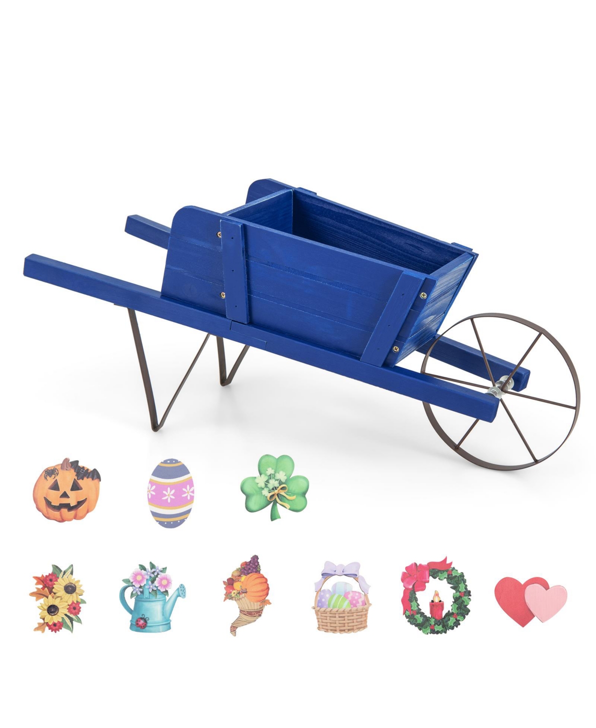 Costway Wooden Wagon Planter Decorative Indoor/Outdoor Rustic Flower Cart with Wheel