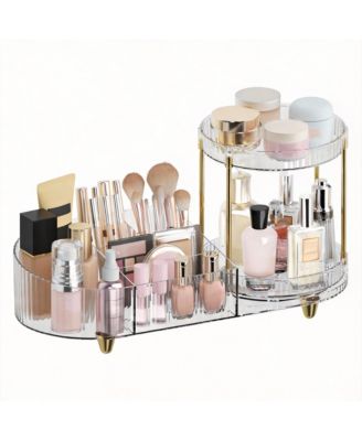 360 Silent Rotating Makeup Organizer: 2 Perfume Trays, 5 Compartments, Multi-Use