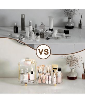 360 Silent Rotating Makeup Organizer: 2 Perfume Trays, 5 Compartments, Multi-Use