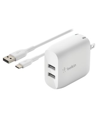 BoostCharge Dual USB-A Wall Charger 24W with USB-A to USB-C Cable
