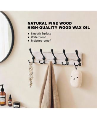 Farmhouse Rustic Wall Coat Rack 5 Hooks Heavy Duty