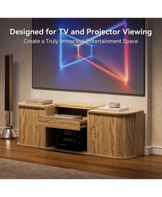 70-Inch Projector TV Stand, Entertainment Center with Storage, Mid-Century Modern Media Console