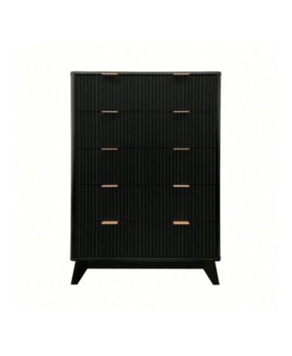 Tall 5-Drawer Wood Dresser, Waveform Fluted Panel Modern Chest of Drawers for Bedroom Clothes Storage