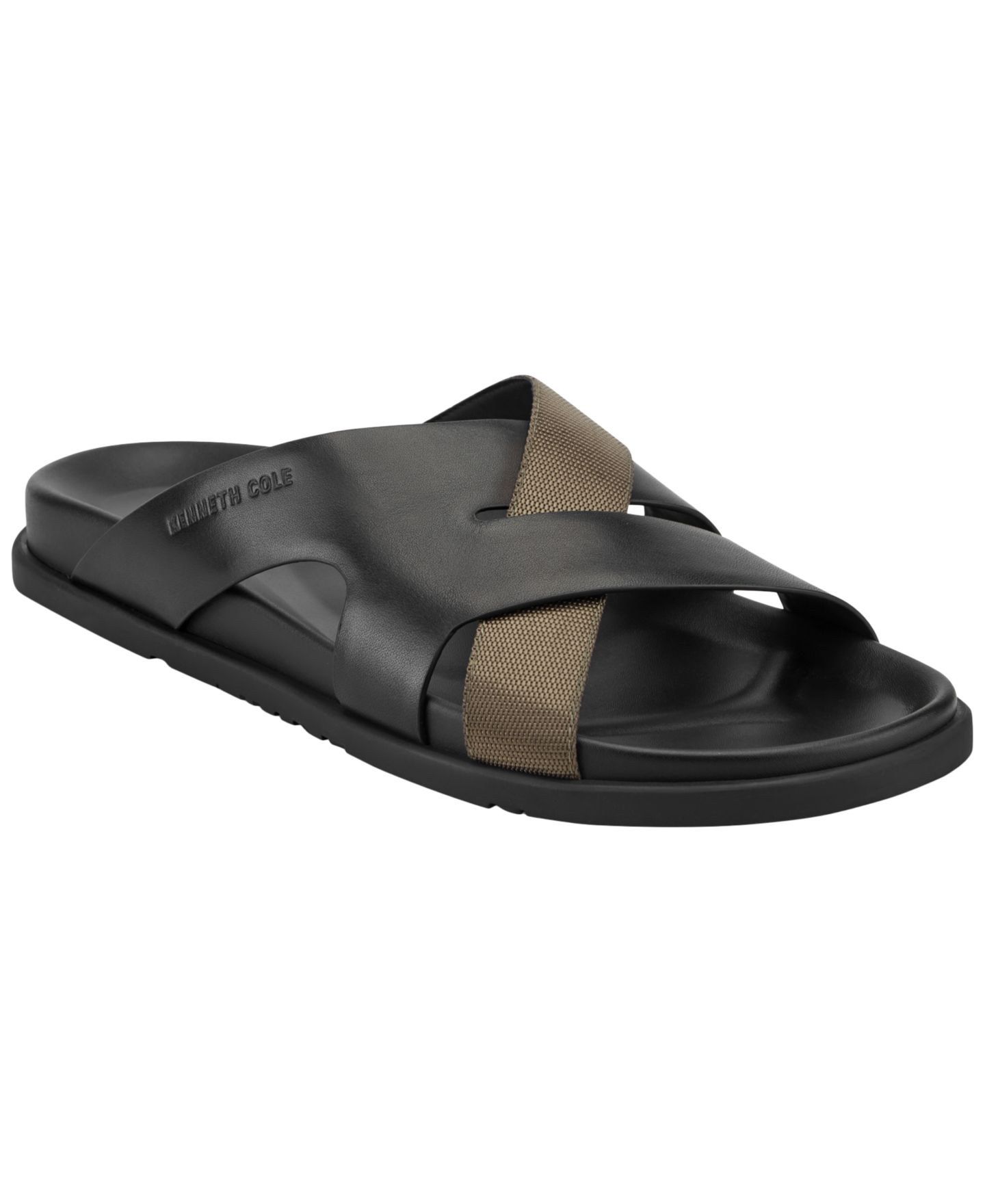 Мужские сандалии Kenneth Cole New York Wassen Round Toe Dress Sandals, цвет: Чёрный / Оливковый кожаный — фото 1