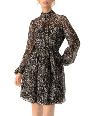 Women's Paisley Printed Short Dress with Waist Tie