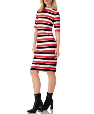 Women's Striped Fitted Midi Dress
