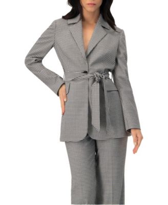 Women's Tailored Houndstooth Blazer with Belt