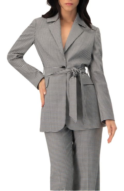 Женский пиджак Ivonne Tailored Houndstooth Blazer with Belt, цвет: Чёрный