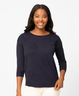 Petite Anchor Textured Hi-Low Boat Neck Sweater