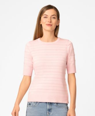 Petite Ottoman Stitch Elbow-Sleeve Crewneck Sweater