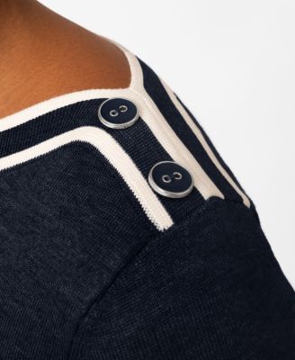 Petite Button Shoulder Boat Neck Sweater