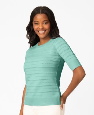 Petite Ottoman Stitch Elbow-Sleeve Crewneck Sweater