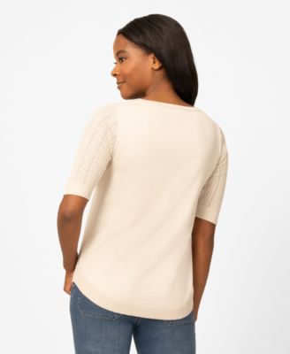 Petite Mixed Cable Round Hem Sweater