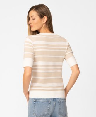 Petite Textured Stripe V-Neck Sweater