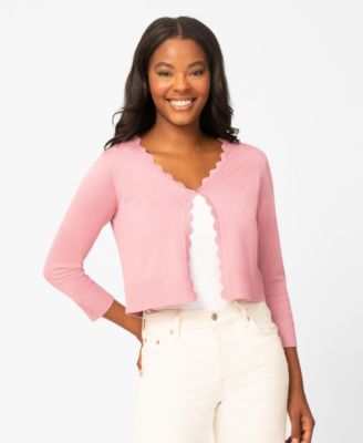 Women's 3/4-Sleeve Scalloped Cropped Cardigan Sweater