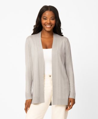Women's Pointelle Open-Front Long Cardigan Sweater