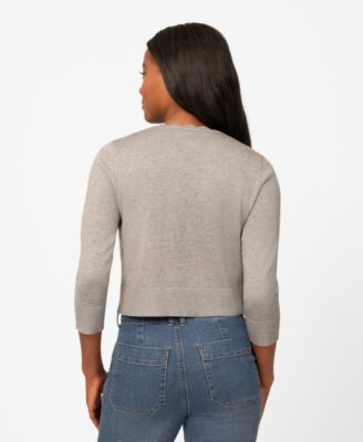 Women's 3/4-Sleeve Scalloped Cropped Cardigan Sweater