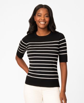 Women's Striped Crew-Neck Elbow-Sleeve Sweater