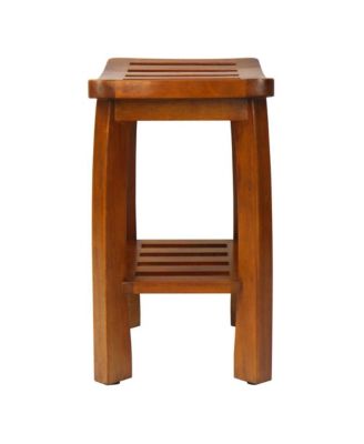 Solid Wood Spa Shower Bench with Storage Shelf, Teak Color Finish