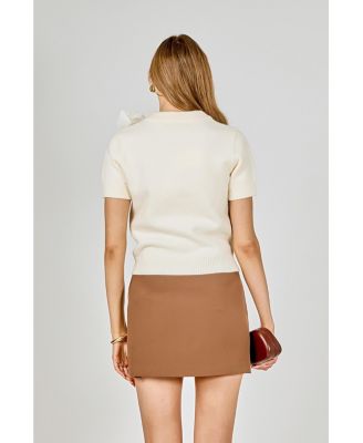 Women's Bow Accent Puff Sleeve Knit Top