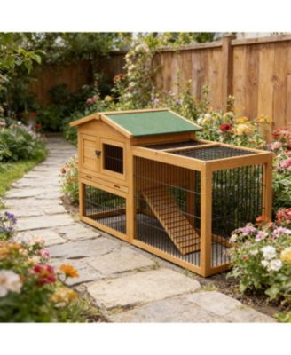 Secure Outdoor Cat Hutch - Ventilated Wooden Shelter with Wheels