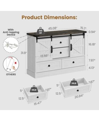 Farmhouse 4-Drawer Dresser, 45" Wooden Chest with Barn Doors, Rustic Storage Organizer Bedroom Dresser