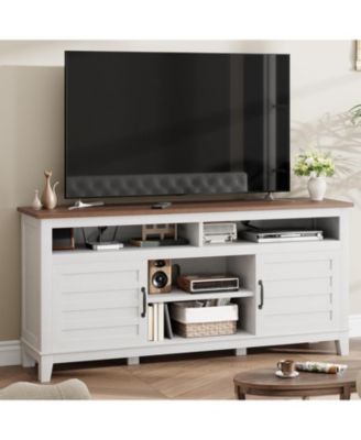 TV Stand for 63 in, Entertainment Center with Adjustable Shelves, Farmhouse TV Stand with Cabinet Doors