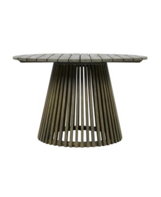 Outdoor Acacia Wood 4 Chair Set with Round Table, Grey & Cream