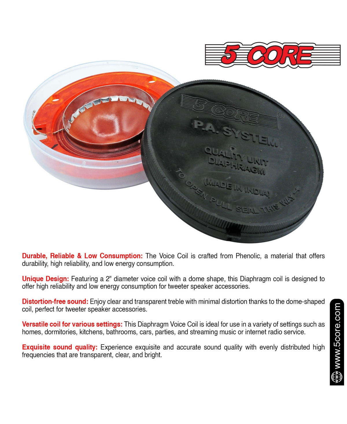 5Core 2" Replacement Phenolic Tweeter Diaphragm 2Pcs oice Coil High Pitch Horn