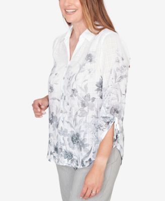 Petite Watercolor Print Button Front Collared Top