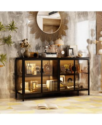 55'' W Sideboard With Glass Doors And Led Lights