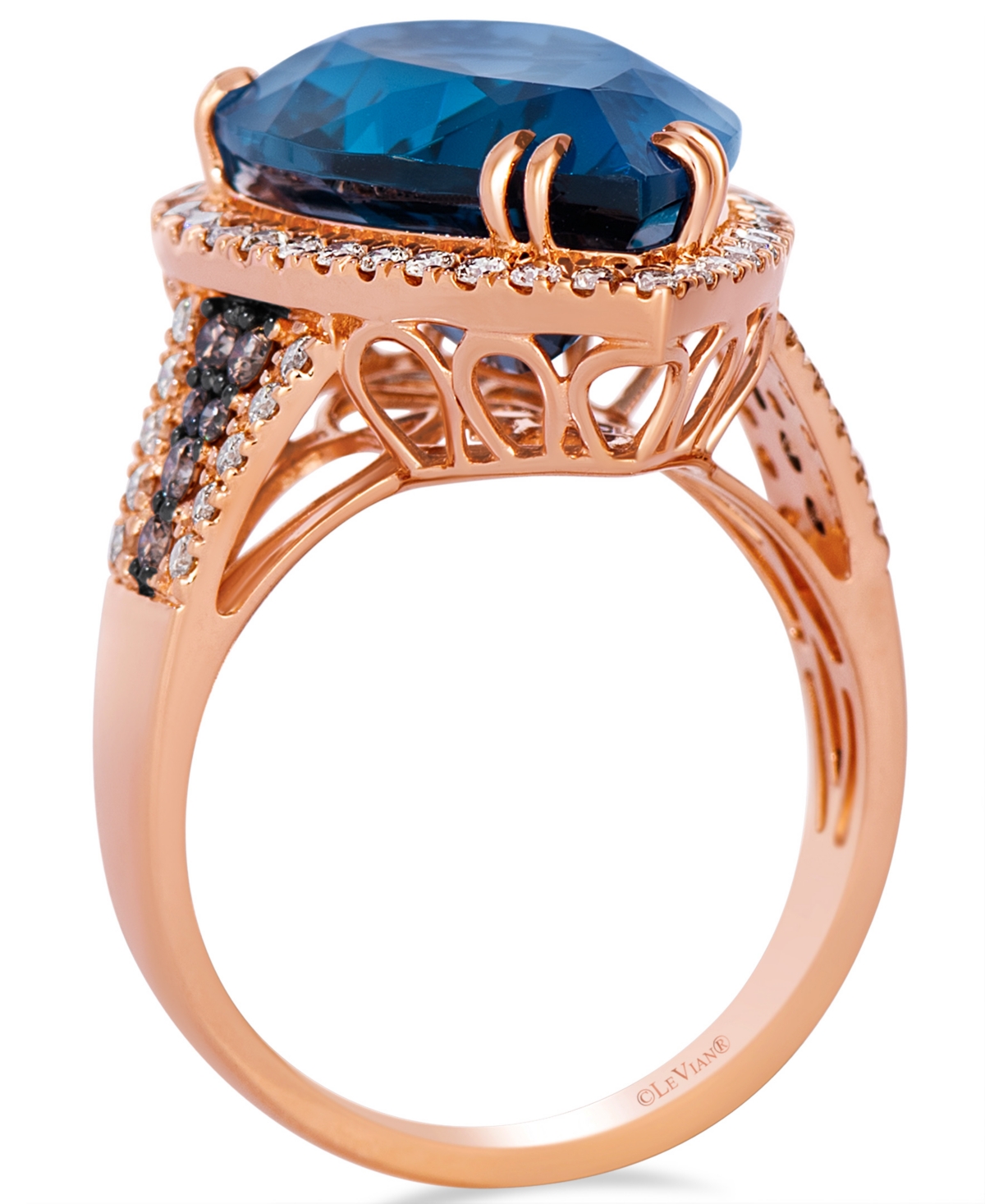 Le Vian Blue Topaz (11-1/2 ct. t.w.), Nude (0.55 ct. t.w.) & Chocolate (0.21 ct. t.w.) Diamond Ring in 14k Strawberry Gold