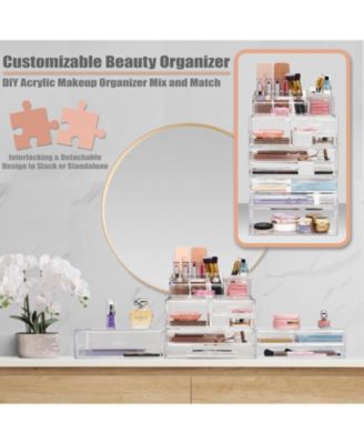 3 Piece Extra Large Stackable Cosmetic Organizers and Storage Set - Great Vanity, Dresser & Bathroom Organizer