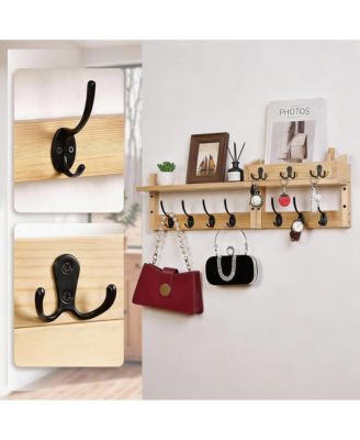Wall-Mounted Coat Rack with Hooks and Shelf for Entryway