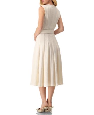 Women's Sleeveless Midi Dress with Belt