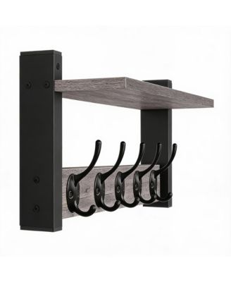 Grey 24" Wall Coat Rack with Shelf - Modern Design for Entryway, Hallway, Bathroom