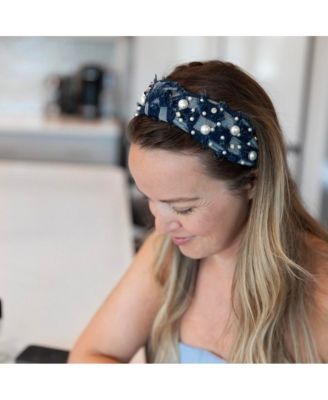 Women's Embellished Top Knot Headband - Patchwork Denim