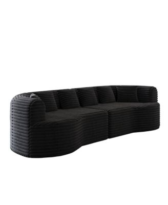 106.3" Luxury Corduroy Sofa 4-Seater with 6 Cushions, Curved Sectional Sofa