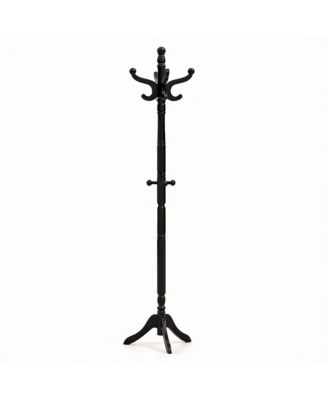 Adjustable Height Coat Rack with 11 Hooks, Solid Rubber Wood