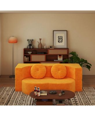 Folding Sofa Bed with Pillow, Twin Sleeper Sofa, Yellow