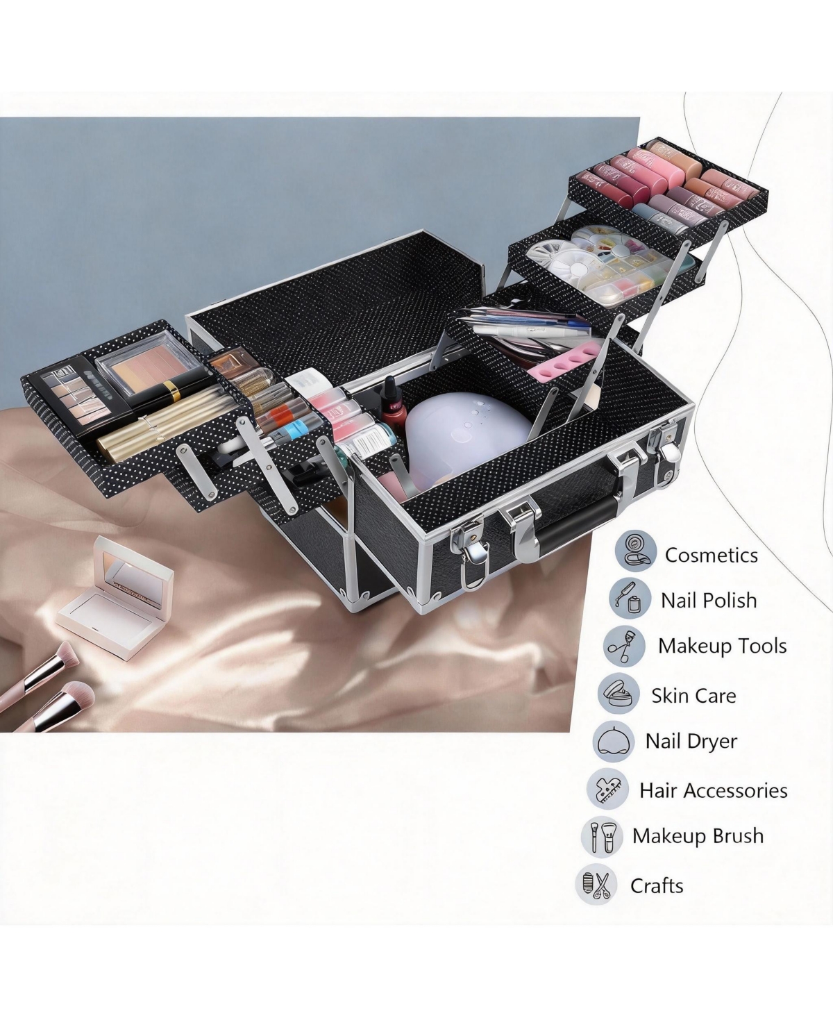 Yigii 6-Tier Makeup Organizer with Lockable Travel Case