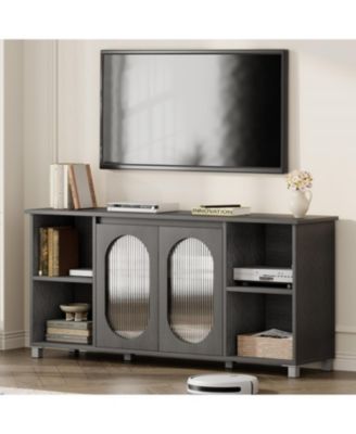 70 Inch TV Stand with Corrugated Glass Doors, Rustic Entertainment Center for Living Room